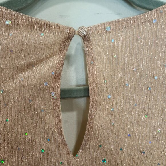 Baltic Born Pink Champagne Sheer Metallic Glitter Sparkle Maxi Gown Dress XS - Picture 10 of 11